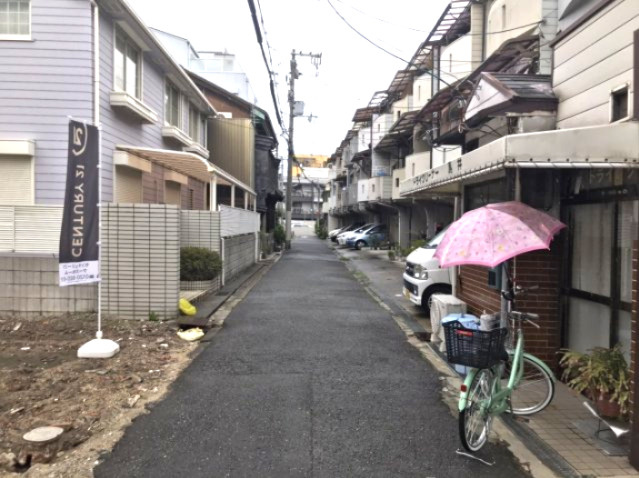 ＳＡＮＳＥＥＤ中浜　Ｂ号地の前面道路含む現地写真|前道の写真です。
幅員3.4ｍ～3.6ｍです。

