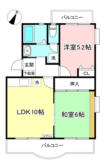 【間取り】 | パレス大倉山 | 和室と洋室のある2LDKタイプ☆小さなお子様がいるファミリーさんにも良いですね！なんと言っても角部屋・二面採光なのが嬉しい♪
