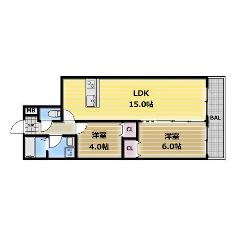 【間取り】 | Cherry | カウンターキッチンの2LDKのお部屋です