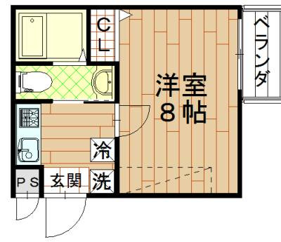 アークリード二条城北の間取り|1Ｋ（洋室８帖×Ｋ）