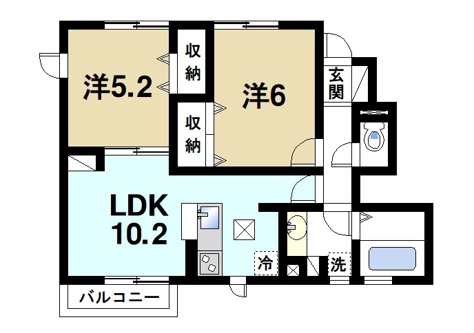 コージーコートB（三笠）の間取り|2DKの間取りです