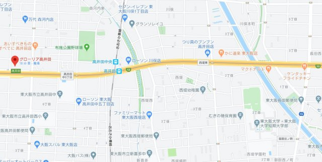 グローリア高井田の地図