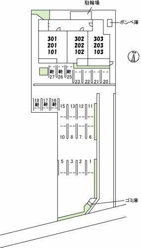 倉敷市西中新田のアパートの駐車場|パース