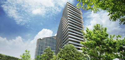 【外観】 | THE COURT神宮外苑 | 街の新たな景観として輝きを放つ２３階建てのスタイリッシュなデザイン