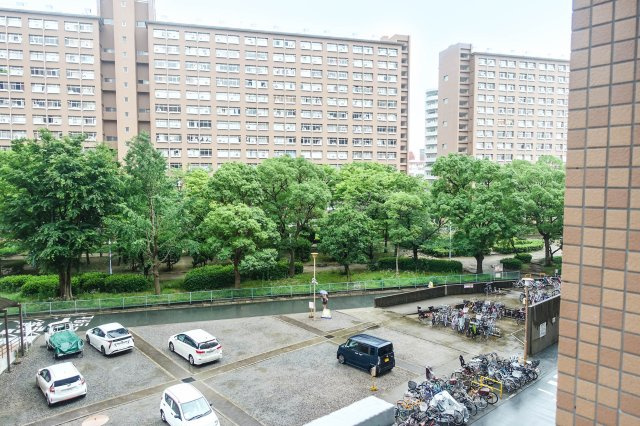 【展望】 | 中津リバーサイドコーポＡ棟 | 南側の眺望　敷地内に公園があり、北区の中でも緑豊かな住環境です。