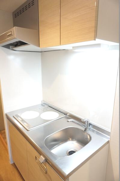 「防音マンション」ハーモニーグラシア大山のキッチン|キッチンはIHコンロ2口、ちゃんとまな板スペースも確保してます。