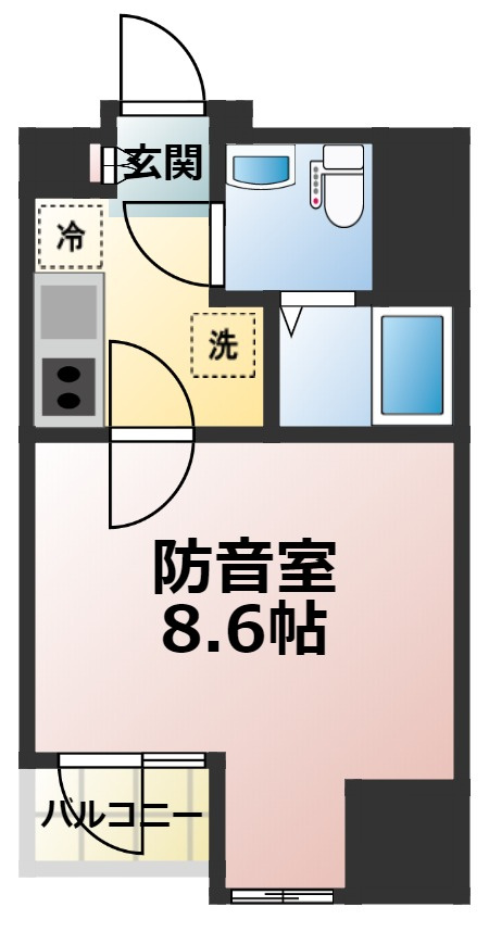 「防音マンション]ラシクラスLAZO ginza-eastの間取り|間取りはオーソドックスな１Kですが、中身がすごいんです。柱がない9.2帖なので、部屋が広く感じます。