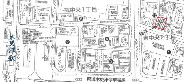 売りビル　東中央２丁目（南向き、５F建て、住居区あり）の地図