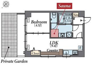 【間取り】 | グランメール代々木 | サウナ＆プライベートガーデン付き