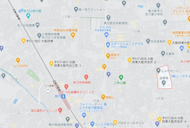 東大阪市友井４丁目のアパートの地図