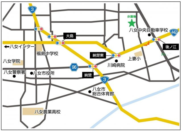 八女市平田分譲地の地図