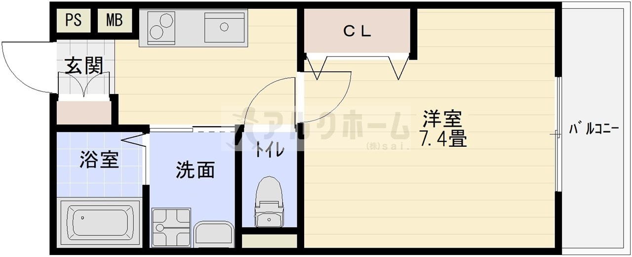ＥＸハイツ柏原の間取り|ＥＸハイツ柏原（柏原市大正・ＪＲ柏原駅）　1K