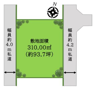 【区画図】 | 茨城県鹿嶋市大字荒野　売地 | 敷地面積約93.7坪の整形地。東側、西側の両面道路に接道の為、開放感があります！！