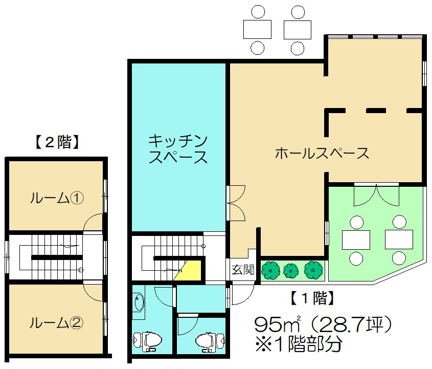 多摩市連光寺３丁目の住宅付店舗一部の間取り|南欧デザインの隠れ家的一軒家店舗【コートビレッジ桜ヶ丘PartⅠテラス】