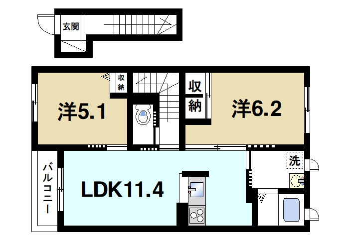 ヴィルコートの間取り|2LDKのお部屋です