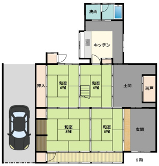 【間取り】 | 下滝駅前戸建 | 母屋1階