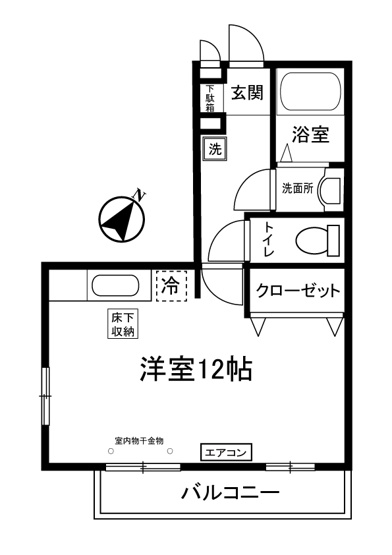 【間取り】 | Ｔ・メゾンリビエール | 洋室12帖のワンルームタイプ！ちょっと広めのお部屋をお探しの単身者さんにオススメ☆なんと言っても角部屋・二面採光なのが嬉しい♪