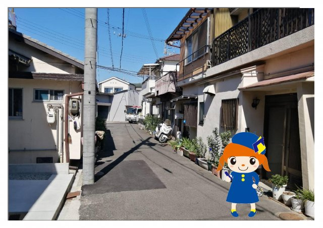 岸和田市加守町一丁目　収益テラスハウスの前面道路含む現地写真|前道の広さです！