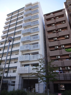 【外観】 | 外観タイル貼り・東面　隣地は東領公園でバルコニーからの景色は開放的です。