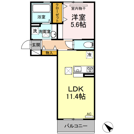 熊本市東区御領５丁目のアパートの間取り