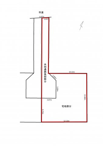 【土地図】 | 竹尾売地 | 共同通路と共同の車返し部分があります