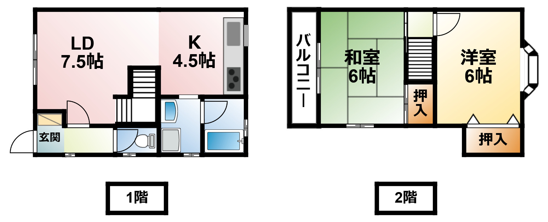 南日当貸家Dの間取り|ファミリータイプの間取りです