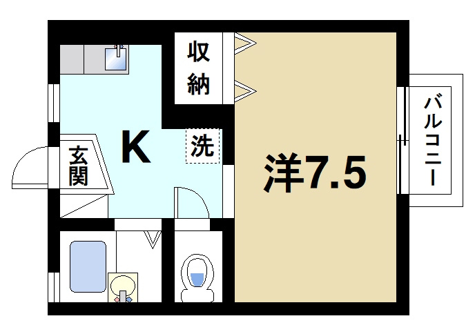 メイプルハイツの間取り|ワンルームの間取りです