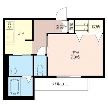 【間取り】 | ラフィネ【SHM】 | 洋室7.3帖、ダイニングキッチン4.9帖の1DKタイプ！ちょっと広めのお部屋をお探しの単身者さんにオススメ☆なんといっても最上階なのが嬉しい♪