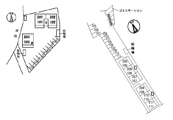 倉敷市西中新田のアパートの駐車場