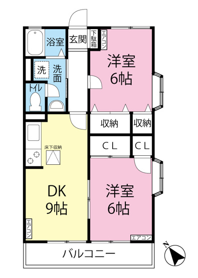 【間取り】 | プレミールNAGAO | ファミリーさんや新婚さんにもおすすめの2DKタイプのお部屋です♪なんと言っても角部屋・二面採光なのが嬉しい♪