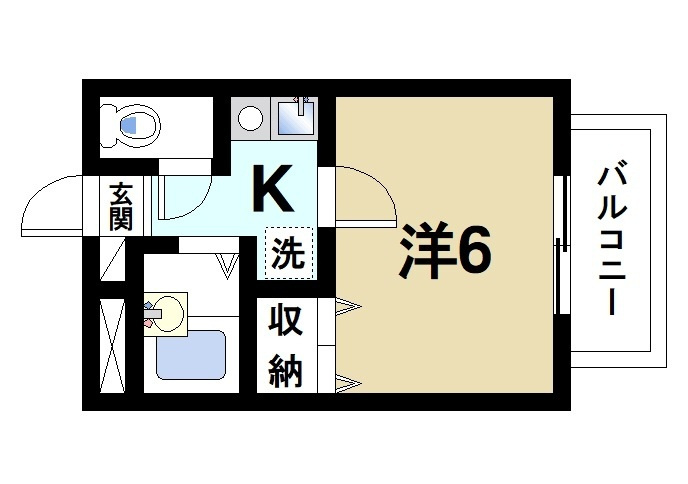 ラポール田井庄Aの間取り|ワンルームの間取りでセパレートタイプのお部屋です。