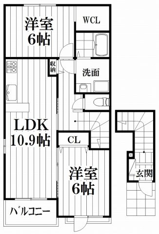 【間取り】 | リエート新田Ⅰ | 反転タイプ