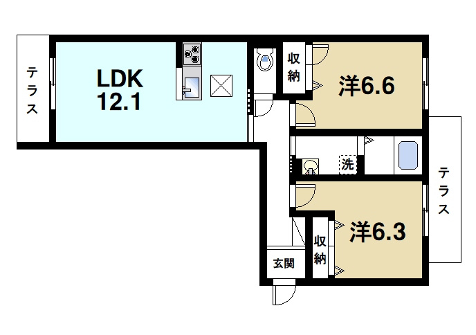 シャーメゾンＦＵＪＩＭＯＴＯの間取り|2LDK