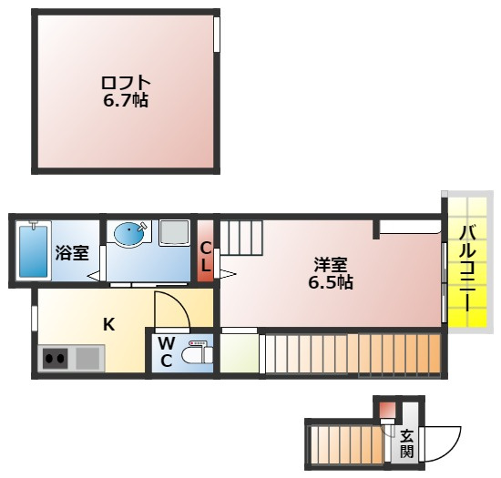 あんしん+石津南町 08-4005の間取り|ロフト付きの１Ｋ