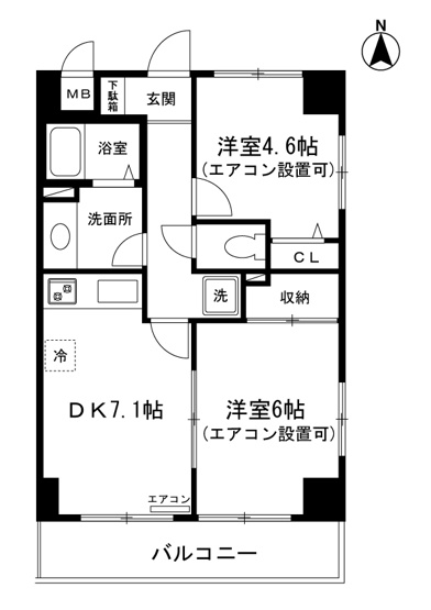 【間取り】 | マルゴハイツ　アン・トロワ・ドゥ | お部屋はカップルさんや新婚さんにオススメの2DKタイプ！なんと言っても角部屋・二面採光なのが嬉しい♪