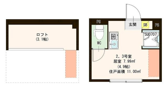 ワンルーム＋ロフト