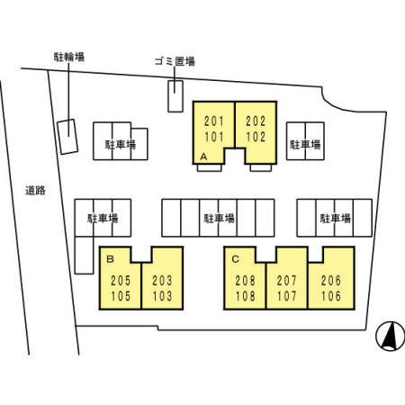 熊本市北区四方寄町のアパートの区画図