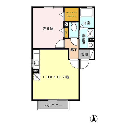 熊本市北区四方寄町のアパートの間取り