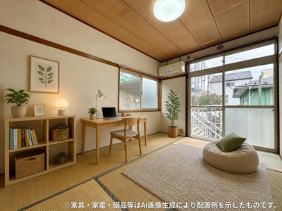 【和室】 | サンハイツ/百合ヶ丘 | 南向き和室6帖☆バルコニーに繋がる角部屋二面採光の風通し・陽当たりの良いお部屋です！エアコン付きで1年中快適に過ごせますね☆