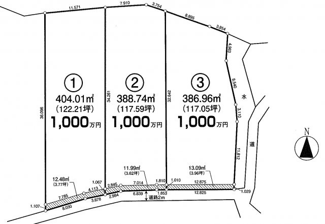 坂戸市長岡Ⅱ　建築条件なし売地　「北坂戸駅」4.4㎞　の土地図|全3区画