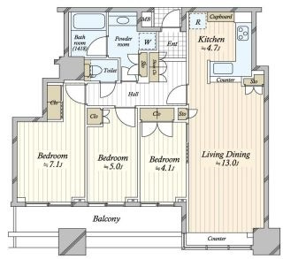 荒川区西日暮里２丁目の賃貸マンションの間取り