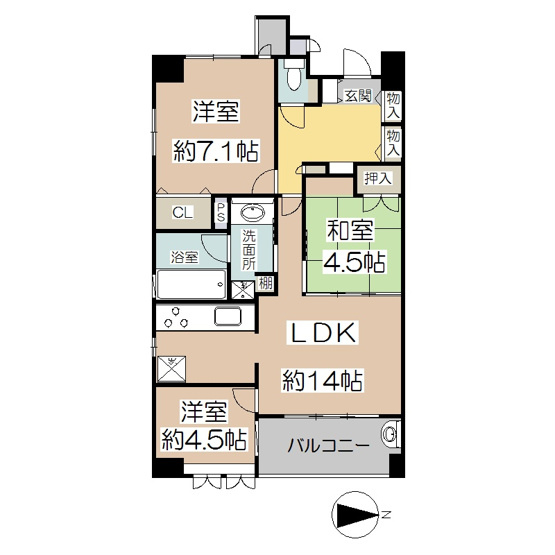 【間取り】 | クラウンハイム西田辺 | クラウンハイム西田辺　３LDK