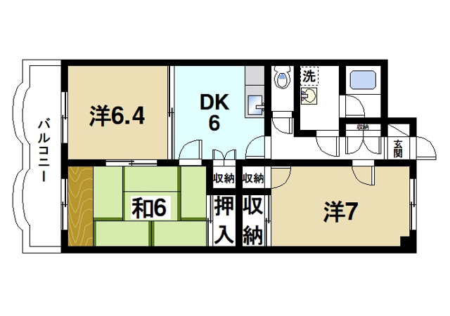 グラン・シャリオ二階堂の間取り|2LDKの間取りです