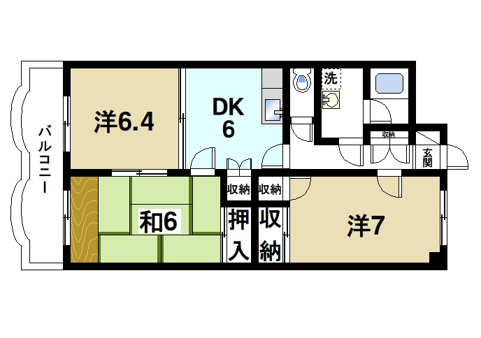 グラン・シャリオ二階堂の間取り|3DKの間取りです