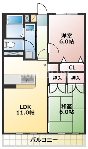 熊本市東区小峯４丁目の賃貸マンションの間取り