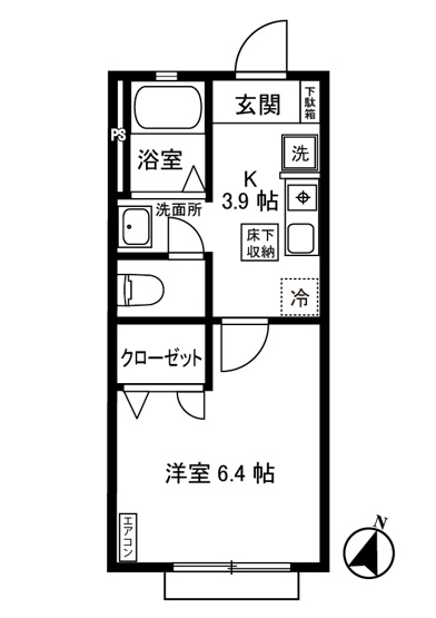 【間取り】 | グランメール | はじめての一人暮らしの方や学生さんにオススメ！南向き1Kタイプのお部屋です♪洋室なのでお掃除もカンタンです☆
