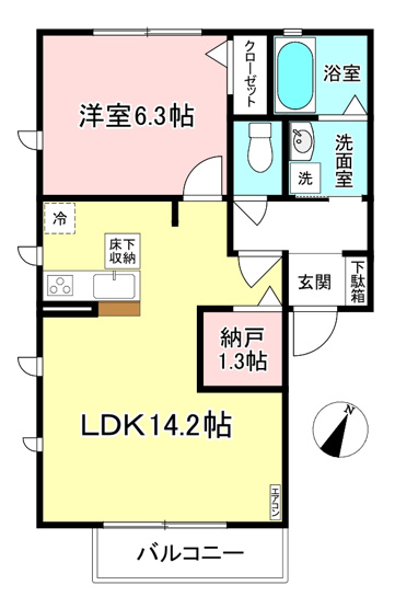 【間取り】 | パディー・レジオ | 1SLDKタイプはキッチンと寝室を分けたい方におすすめです☆カップルさんや新婚さんにも大人気！なんと言っても角部屋・二面採光なのが嬉しい♪