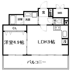 大阪市中央区材木町の賃貸マンションの間取り