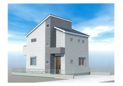 【外観パース】 | 【売主／新築】MLH 長後１棟（仲介手数料不要） | 完成予想パースです。サッシはLIXIL製サーモスⅡ-H（Low-eガラス）、断熱材は隅々まで行き届いた発泡ウレタン使用で、グレードの高い家仕様をしてます。