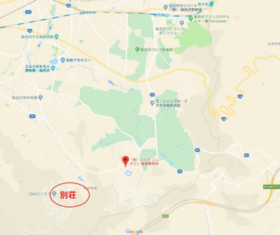 【地図】 | 軽井沢　八風の郷　別荘 | 住所：長野県北佐久郡軽井沢町大字発地字向井平910